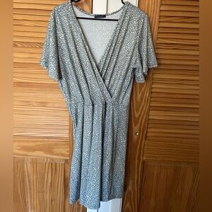 Fensace green and white leopard cheetah Patterned Midi Dress size xl